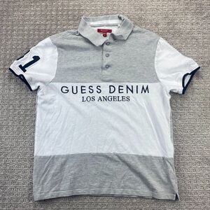 Guess Denim Los Angeles Shirt Men Medium M White Gray Spell Out Embroidered Logo